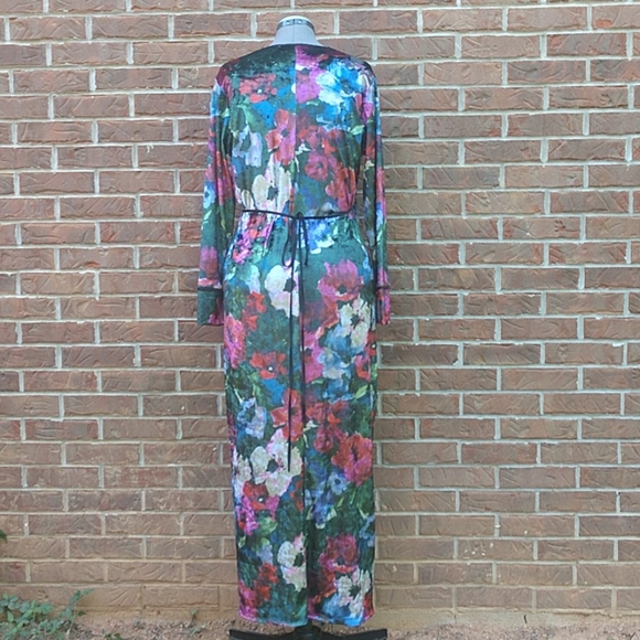 Zara Crushed Velvet Floral Wrap High Slit Dress - Picture 3 of 4
